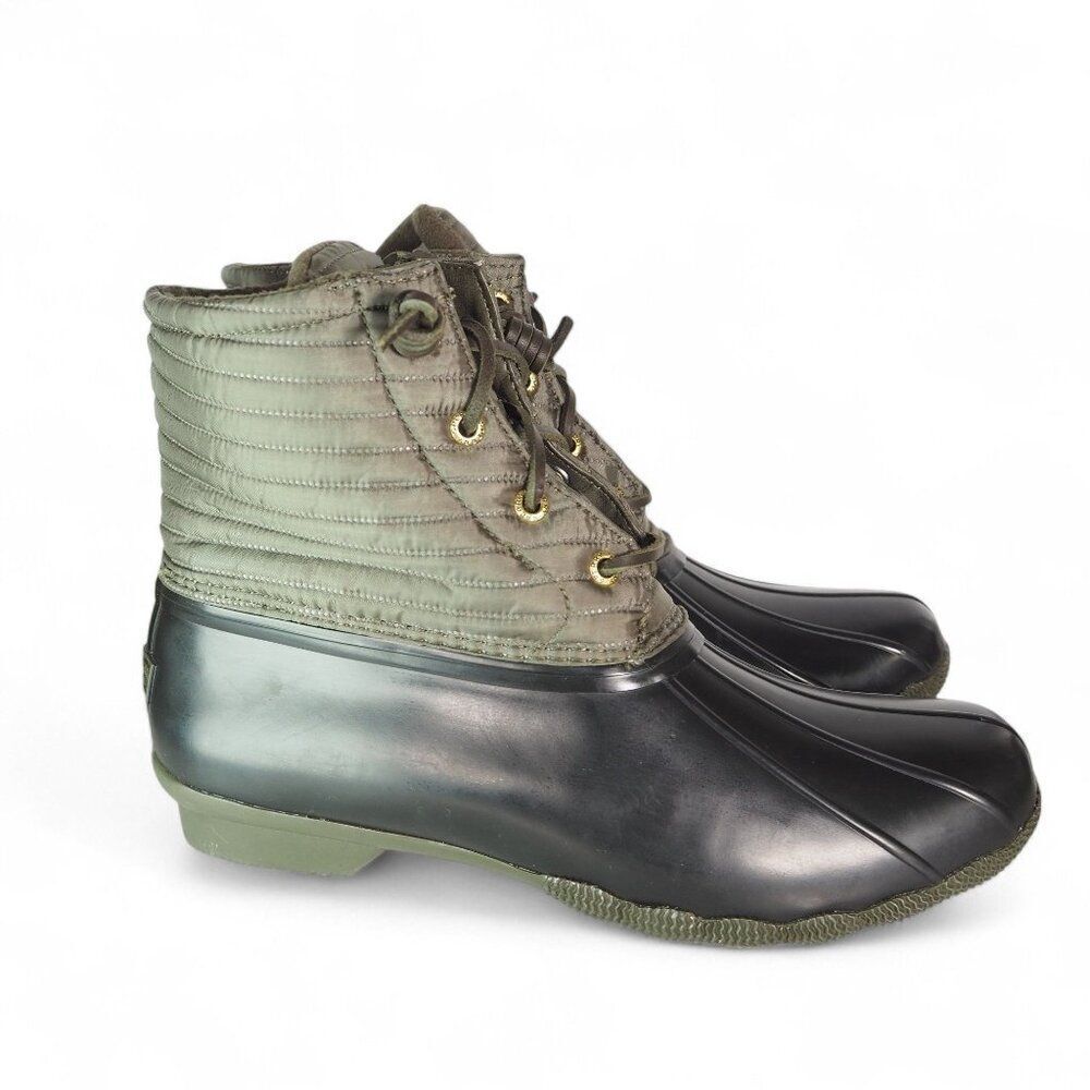 Sperry Saltwater Puff Quilted Pac Duck Boots Olive / Black STS8670 Women's 10 - Picture 4 of 11
